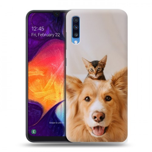 Дизайнерский силиконовый с усиленными углами чехол для Samsung Galaxy A70 Собака и котенок