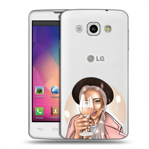 Полупрозрачный дизайнерский пластиковый чехол для LG L60 Девушка с бокалом