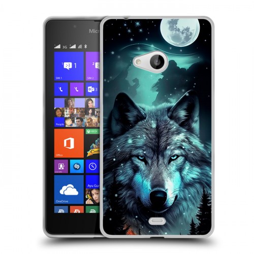 Дизайнерский пластиковый чехол для Microsoft Lumia 540 Волк и луна