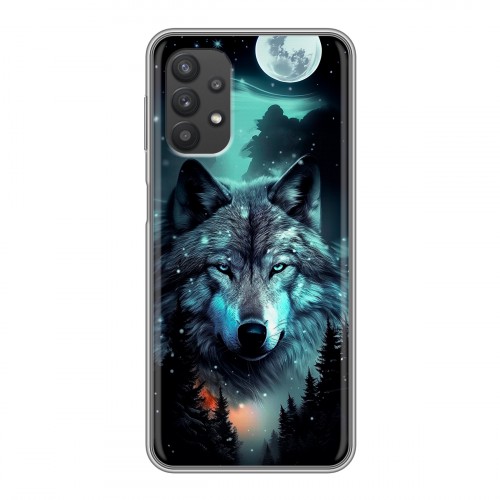 Дизайнерский силиконовый чехол для Samsung Galaxy A32 Волк и луна