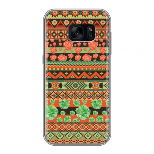 Дизайнерский силиконовый чехол для Samsung Galaxy S7 Edge Ацтекская флористика