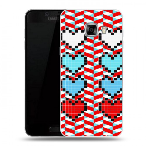 Дизайнерский пластиковый чехол для Samsung Galaxy C5 Пиксельные сердца