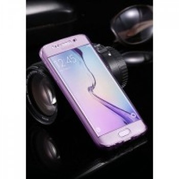Двухкомпонентный силиконовый матовый полупрозрачный чехол горизонтальная книжка с акриловой полноразмерной транспарентной смарт крышкой для Samsung Galaxy S6 Edge Фиолетовый