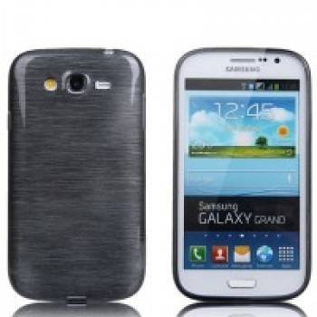 Силиконовый матовый непрозрачный чехол текстура Металлик для Samsung Galaxy Grand Черный