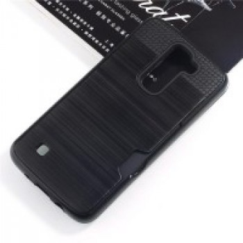 Силиконовый матовый непрозрачный чехол с поликарбонатными вставками для LG K10 Черный
