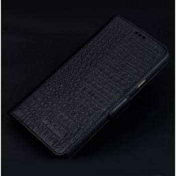 Кожаный чехол портмоне подставка (премиум нат. кожа крокодила) с крепежной застежкой для Iphone 7/8 Черный