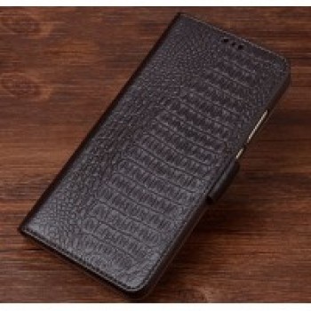 Кожаный чехол портмоне подставка (премиум нат. кожа крокодила) с крепежной застежкой для Huawei Honor 8 Lite  Коричневый