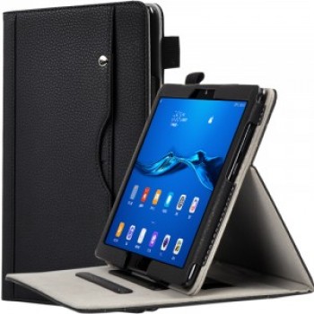 Чехол книжка подставка с рамочной защитой экрана, крепежом для стилуса, отсеком для карт и поддержкой кисти для Huawei MediaPad M5 Lite Черный