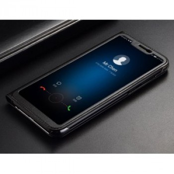 Кожаный чехол горизонтальная книжка на пластиковой основе с полноэкранным окном вызова для Huawei Honor 8X Черный