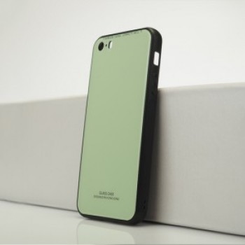 Силиконовый матовый непрозрачный чехол с co стеклянной накладкой для Iphone 5s/5/SE Зеленый