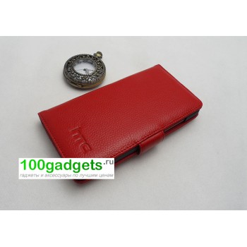 Кожаный чехол портмоне (нат. кожа) для HTC One M7 Dual SIM Красный