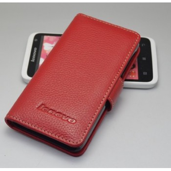 Кожаный чехол портмоне (нат. кожа) для Lenovo Ideaphone P770 Красный