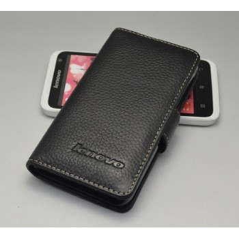 Кожаный чехол портмоне (нат. кожа) для Lenovo Ideaphone P770 Черный