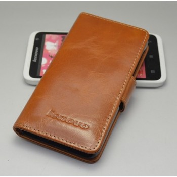 Кожаный чехол портмоне (нат. кожа) для Lenovo Ideaphone P770 Бежевый