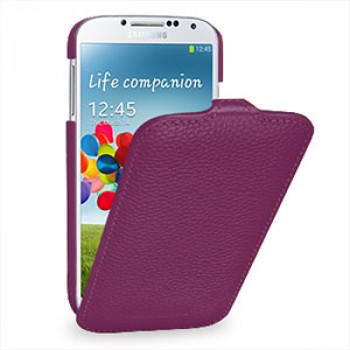 Кожаный чехол книжка вертикальная (нат. кожа) для Galaxy S4 Фиолетовый