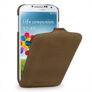 Кожаный эксклюзивный чехол ручной работы (винтажная кожа) для Samsung Galaxy S4 коричневый