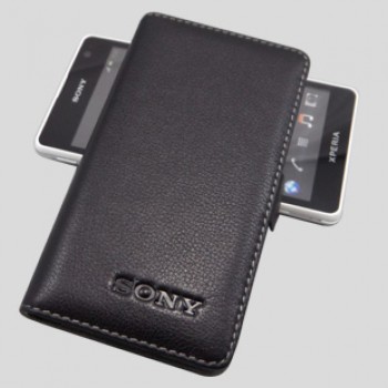 Чехол кожаный книжка горизонтальная (нат. кожа) для Sony Xperia TX Черный
