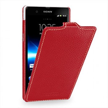 Кожаный чехол вертикальная книжка (нат. кожа) для Sony Xperia Z Красный