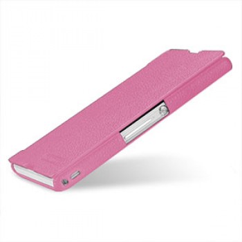 Кожаный чехол горизонтальная книжка (нат. кожа) для Sony Xperia Z Розовый