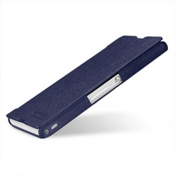 Кожаный чехол горизонтальная книжка (нат. кожа) для Sony Xperia Z Синий