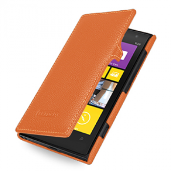 Кожаный чехол книжка горизонтальная (нат. кожа) для Nokia Lumia 1020 Оранжевый
