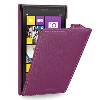 Кожаный чехол книжка вертикальная (нат. кожа) для Nokia Lumia 1020 Фиолетовый