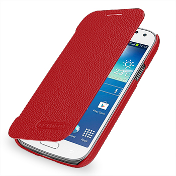 Кожаный чехол книжка горизонтальная (нат. кожа) для Samsung Galaxy S4 Mini красная