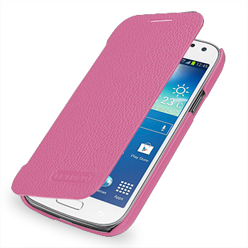 Кожаный чехол книжка горизонтальная (нат. кожа) для Samsung Galaxy S4 Mini розовая