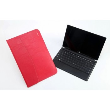 Кожаный чехол папка (нат. вощеная кожа) для Microsoft Surface Pro 2 Красный