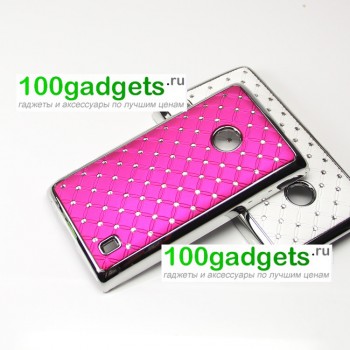 Чехол пластик/металл со стразами для Nokia Lumia 520/525 Пурпурный