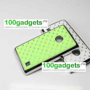 Чехол пластик/металл со стразами для Nokia Lumia 520/525 Зеленый