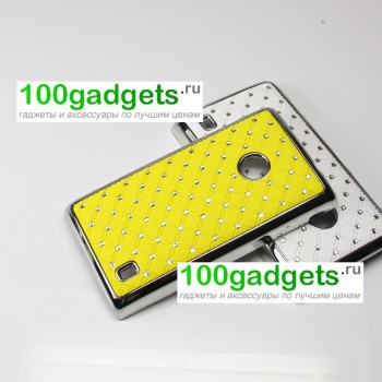 Чехол пластик/металл со стразами для Nokia Lumia 520/525 Желтый