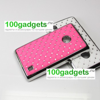 Чехол пластик/металл со стразами для Nokia Lumia 520/525 Розовый