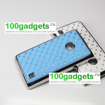 Чехол пластик/металл со стразами для Nokia Lumia 520/525 Голубой
