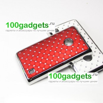 Чехол пластик/металл со стразами для Nokia Lumia 520/525 Красный