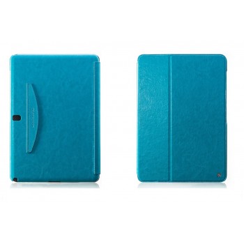 Кожаный чехол смарт флип подставка (нат. кожа) серия First Wish для Samsung Galaxy Note Pro 12.2 Голубой