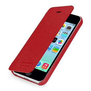 Кожаный чехол книжка горизонтальная (нат. кожа) для Iphone 5c красная