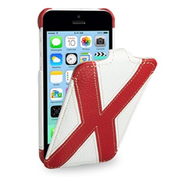 Кожаный премиум чехол книжка вертикальная (2 вида нат. кожи) серия X Style для Iphone 5c белая/красная