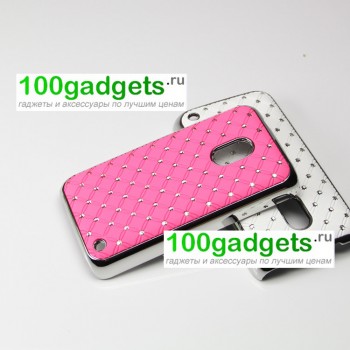 Чехол пластик/металл со стразами для Nokia Lumia 620 Розовый