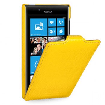 Кожаный чехол книжка вертикальная (нат. кожа) для Nokia Lumia 720 желтая