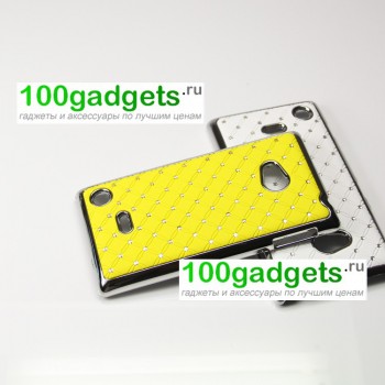 Чехол пластик/металл со стразами для Nokia Lumia 720 Желтый