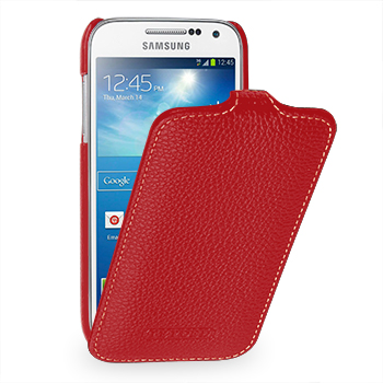 Вертикальная книжка (нат. кожа) для Samsung Galaxy S4 Mini красная