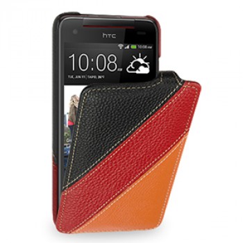 Кожаный чехол книжка вертикальная (2 вида нат. кожи) для HTC Butterfly S Оранжевый