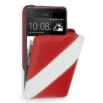 Кожаный чехол книжка вертикальная (2 вида нат. кожи) для HTC Butterfly S Красный