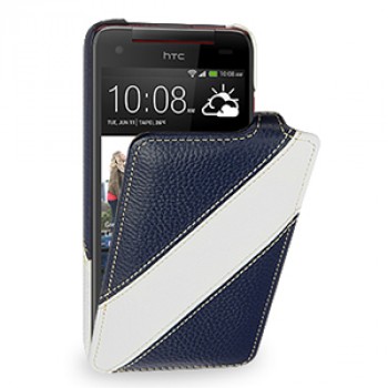 Кожаный чехол книжка вертикальная (2 вида нат. кожи) для HTC Butterfly S Синий