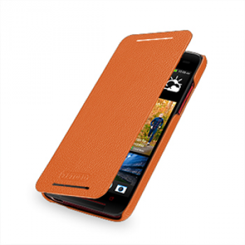 Кожаный чехол книжка горизонтальная (нат. кожа) для HTC Butterfly S Оранжевый