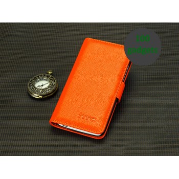 Кожаный чехол портмоне (нат. кожа) для HTC Butterfly S Оранжевый