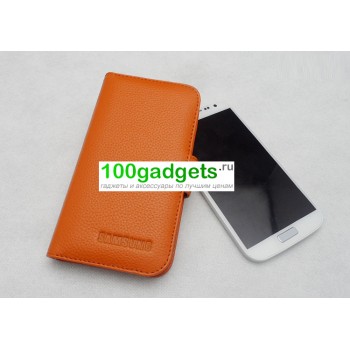 Кожаный чехол книжка горизонтальная портмоне (нат. кожа) для Samsung Galaxy Win GT-I8552 Оранжевый