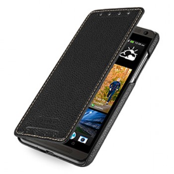 Кожаный чехол книжка горизонтальная (нат. кожа) для HTC Desire 700 Черный