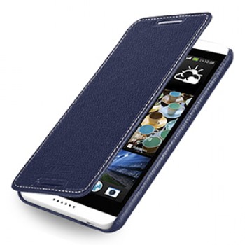 Кожаный чехол книжка горизонтальная (нат. кожа) для HTC Desire 816 синяя